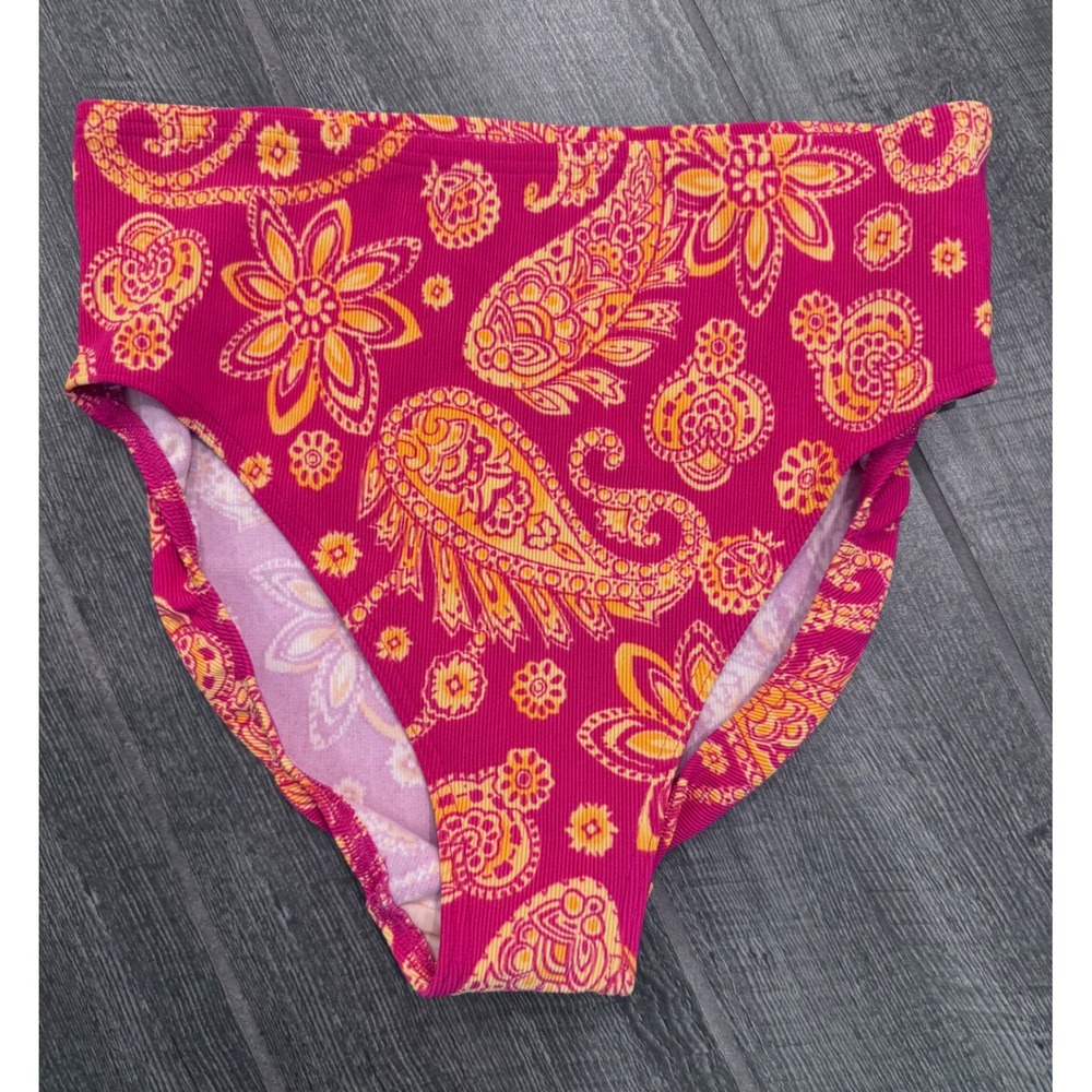Lands' End Paisley Chlorine Resistant Pinchless High Waisted Bikini Bottoms 12